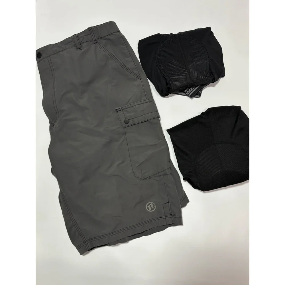 NOVARA Set of 3 Men's Cycling Shorts Padded Liner Black Gray Cargo Style Size‎ L